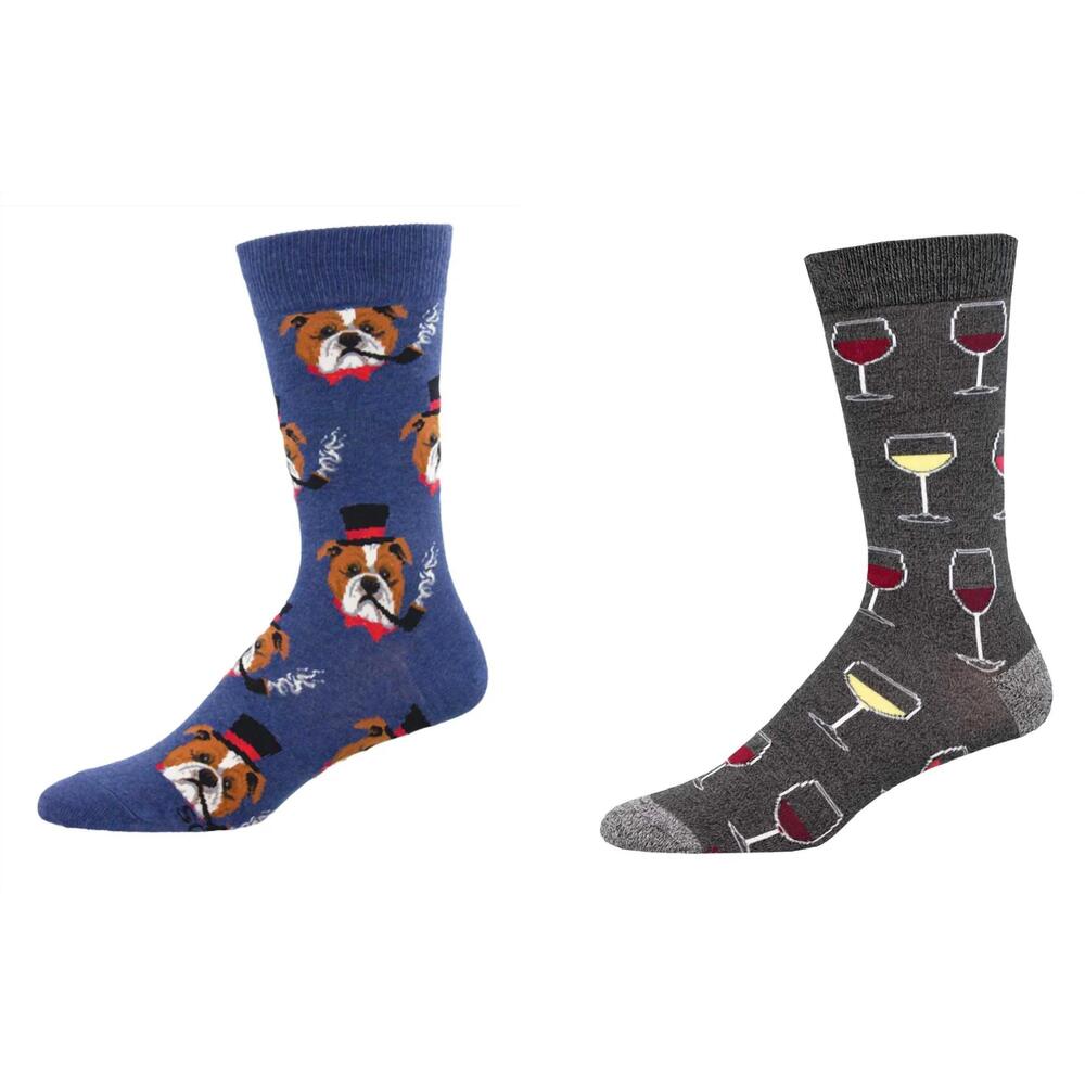 NEW SOCKSMITH men's dapper dog & sip sip hooray socks - set of 2 pair in multi